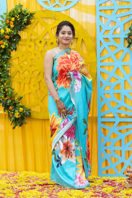 Printed Saree Skyblue